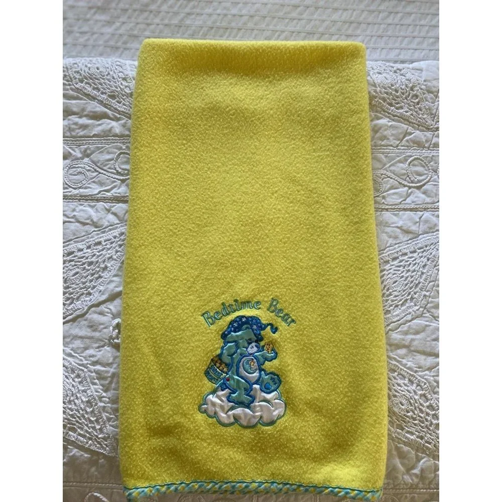 Vintage Care Bears Fleece Baby Blanket Bedtime Bear Sweet Dreams Yellow Blue EUC